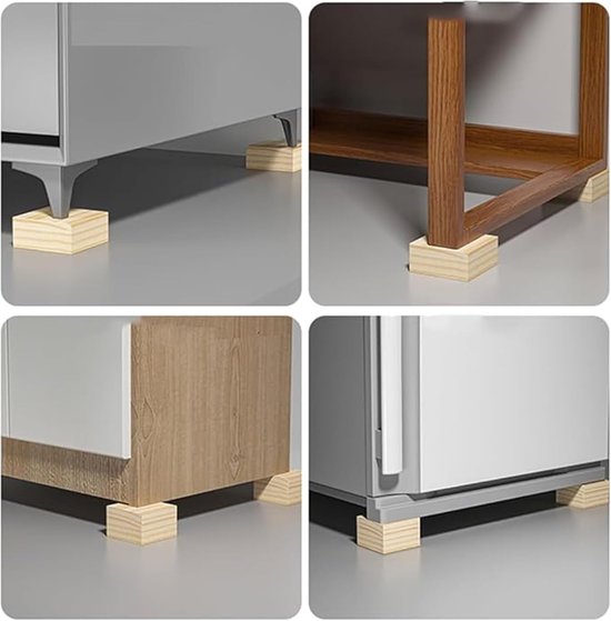 Meubelverhogers - Tafelverhogers Bankpoten - Meubels Verhogen - 500kg Draagkracht - 8x8x5cm - Houtkleur — afbeelding 4