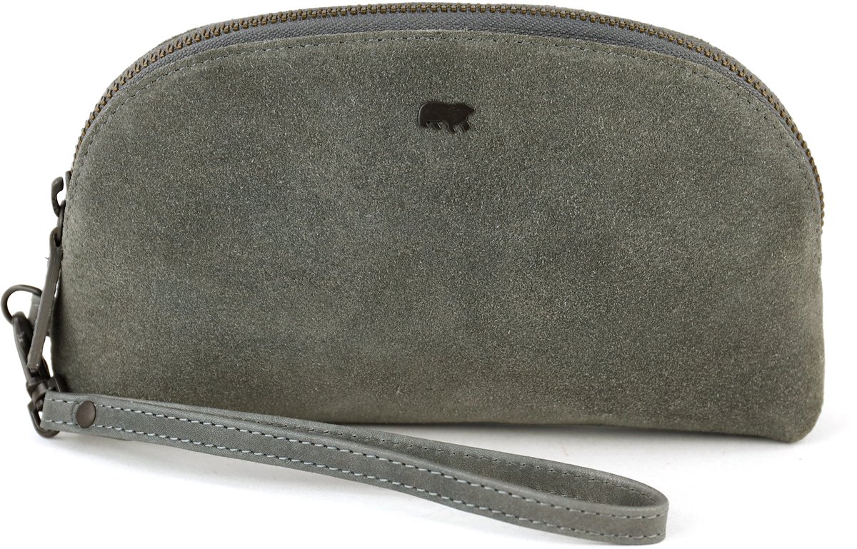 Bear Design Suède Make Up Tasje / Etui Round Grijs