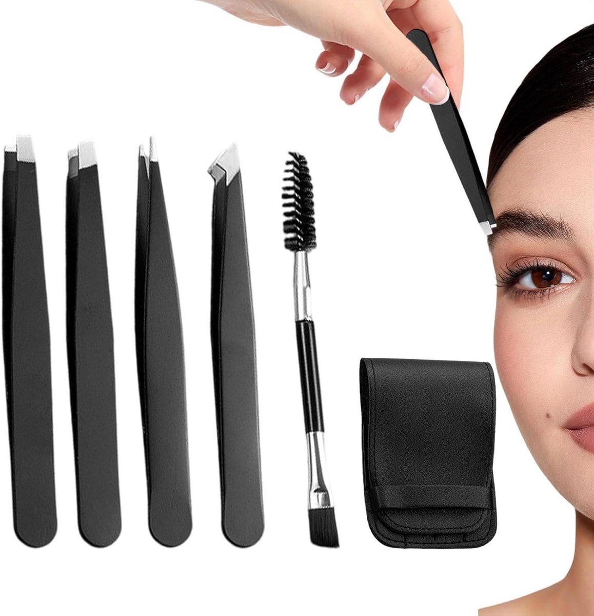 Pincetten Set - Gezichtsbeharing Trimmer - Gezichtsverzorging - Precisie Puntige Trimmer - 5 Delig - Zwart