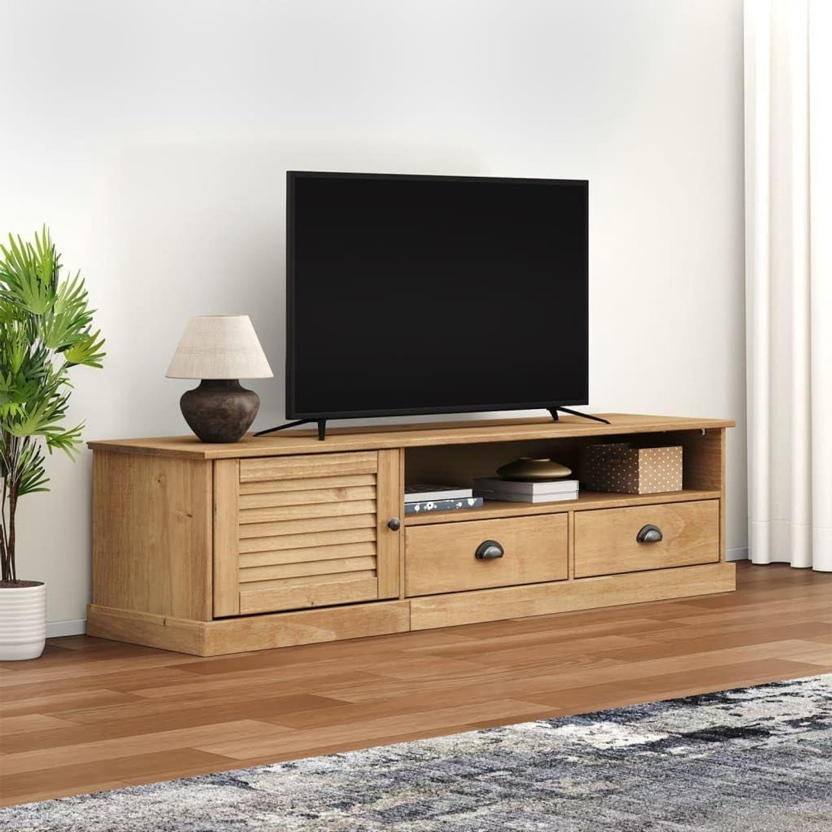 Tv meubel - Televisiekast hout - Woonkamer inrichting - Veel opbergruimte - 156 cm breed - Bruin