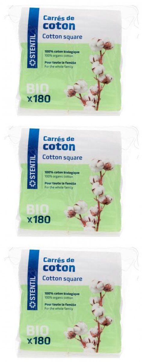 Stentil Biologische Wattenvierkantjes Set van 3 x 180 stuks