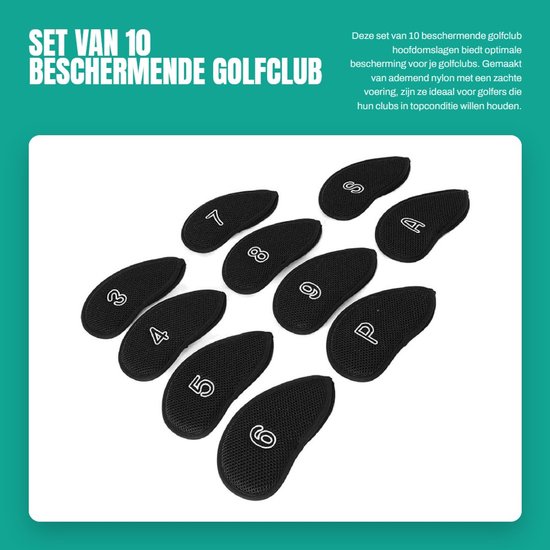 Dailygoods- Golfclub Hoofdomslag Ademend Nylon - Golfijzeren Covers - 10 Stuks - Lichtgewicht - Haak/Lussluiting - Geschikt voor Toernooien - Golfclubcovers van Dailygoods — afbeelding 4