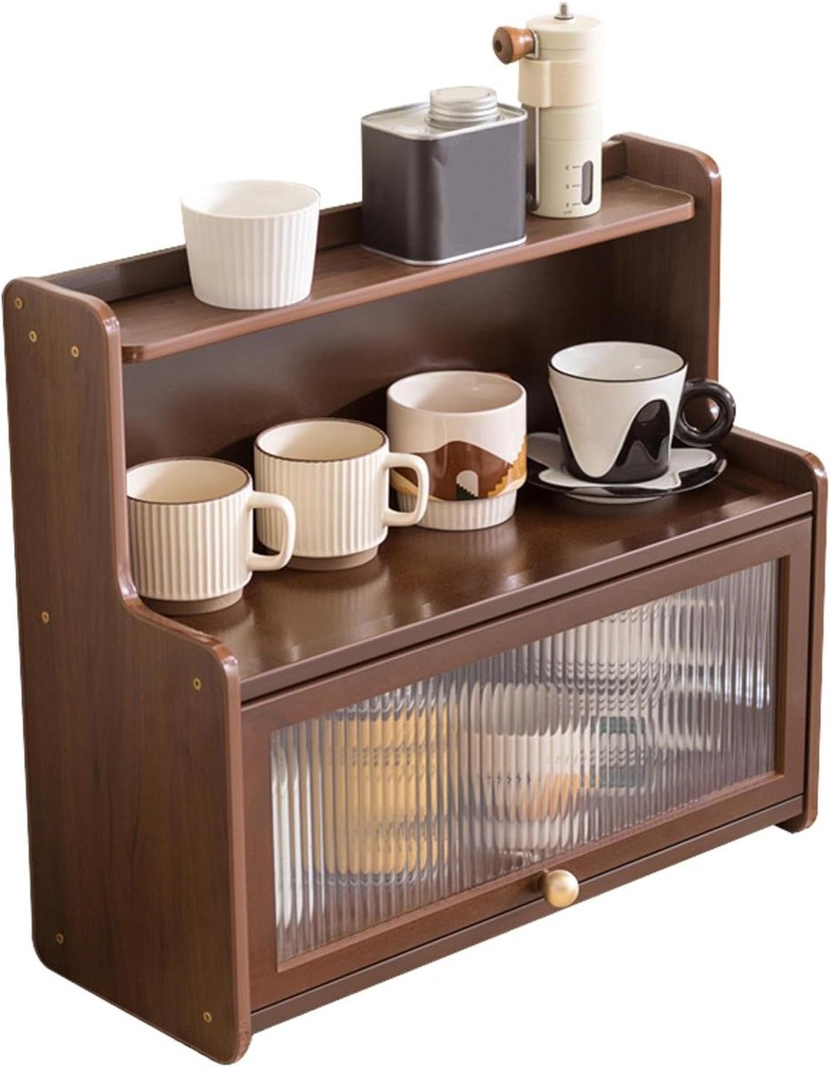 Houten Mok Houder - Aanrecht Plank - Koffie Bar - Ruimtebesparend Ontwerp - 19.75 Inch - Diepbruin