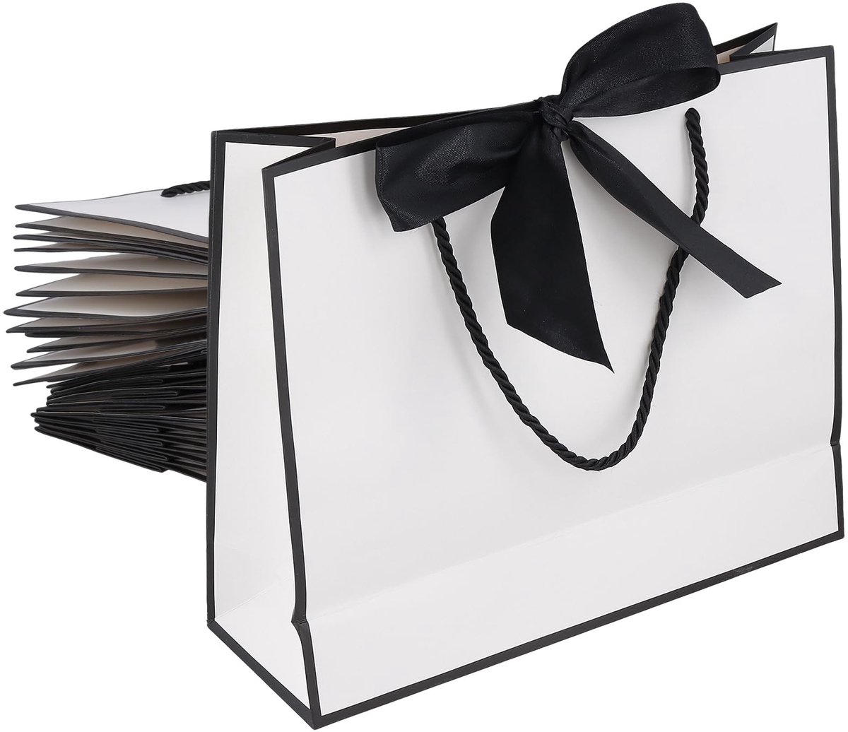 Dailygoods- Geschenkzakjes 15 stuks - Middelgrote Cadeauzak - Zwart Striklint - Versterkte Handgrepen - Glanzende Afwerking - 30 x 25 x 10 cm - Cadeautas