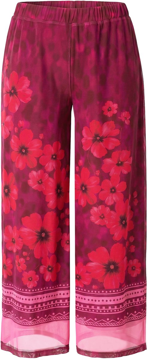 MIAMODA - Dames - Mesh culotte rechte pijp bloemmotief elastische tailleband - Donker wijnrood - Maat 44