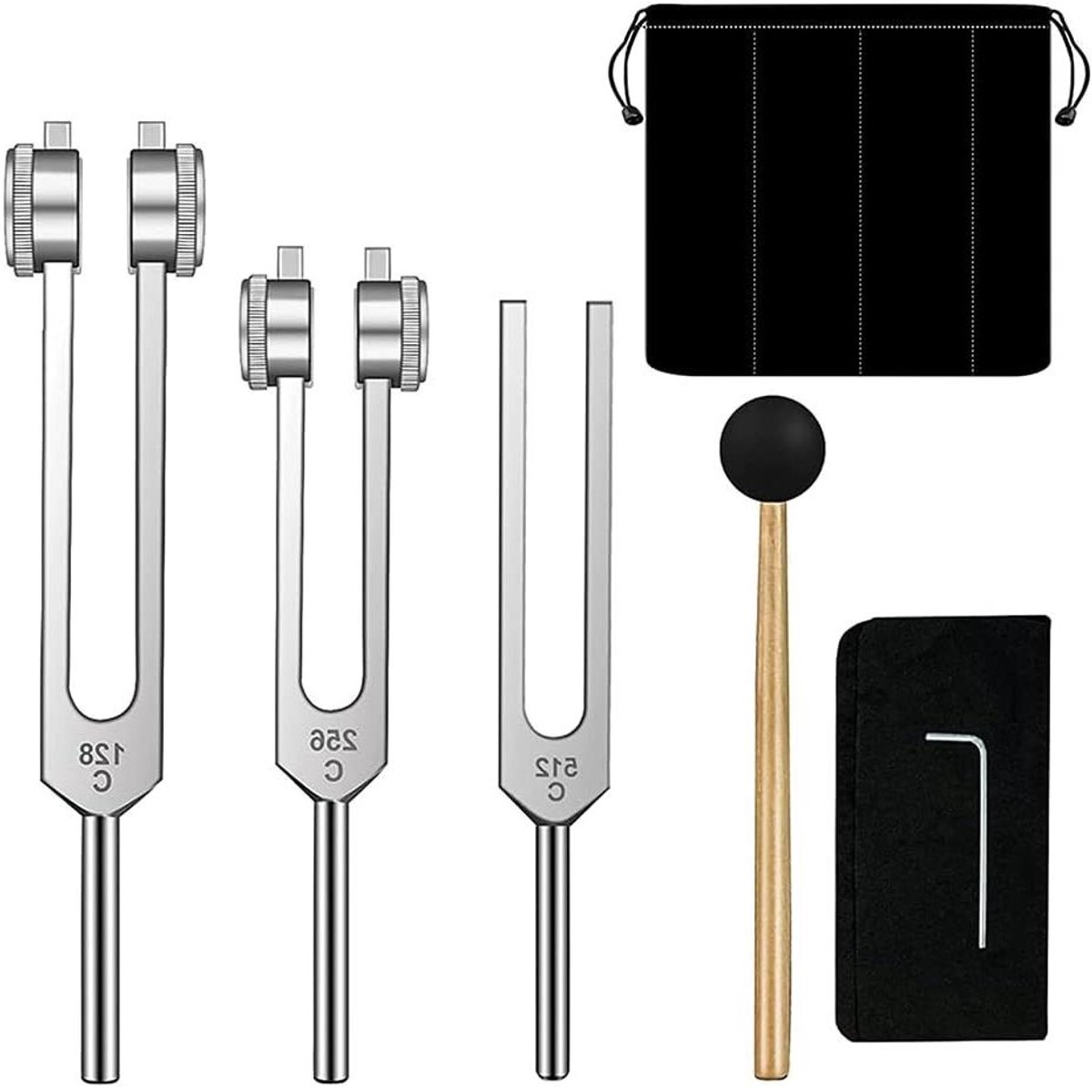 Stemvorken Set - Geluidsvorken Frequentie - Balans Herstellen - Aluminiumlegering - 3 Delig - Zilver Zwart