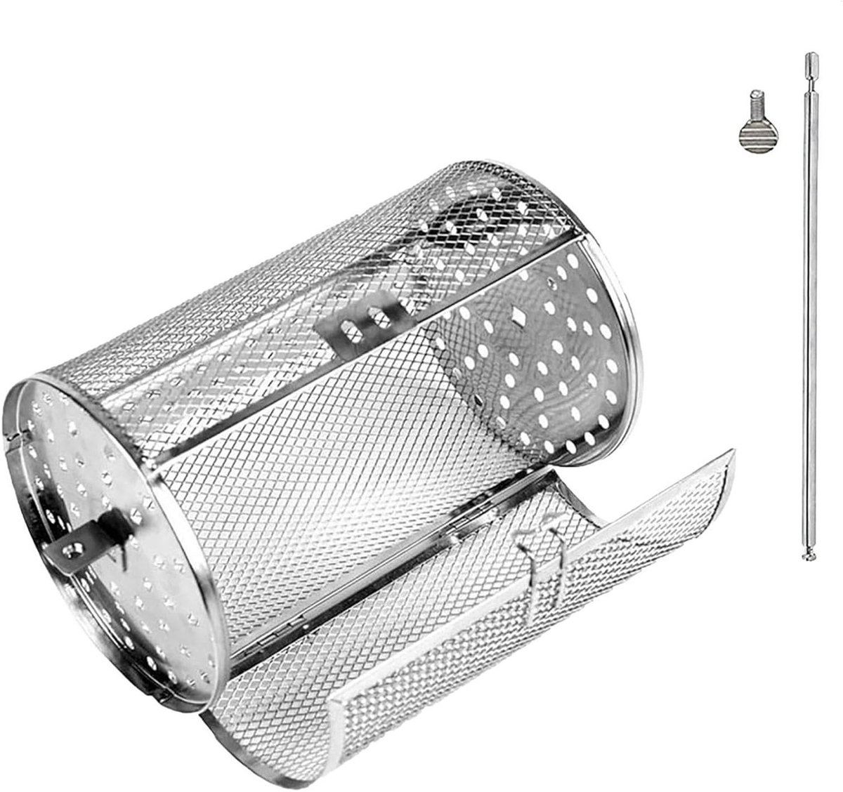 Draaiende Grill Mand Airfryer Accessoire Gerechten Bereiden Gelijkmatige Hitte 14 x 24 cm Zilverkleurig