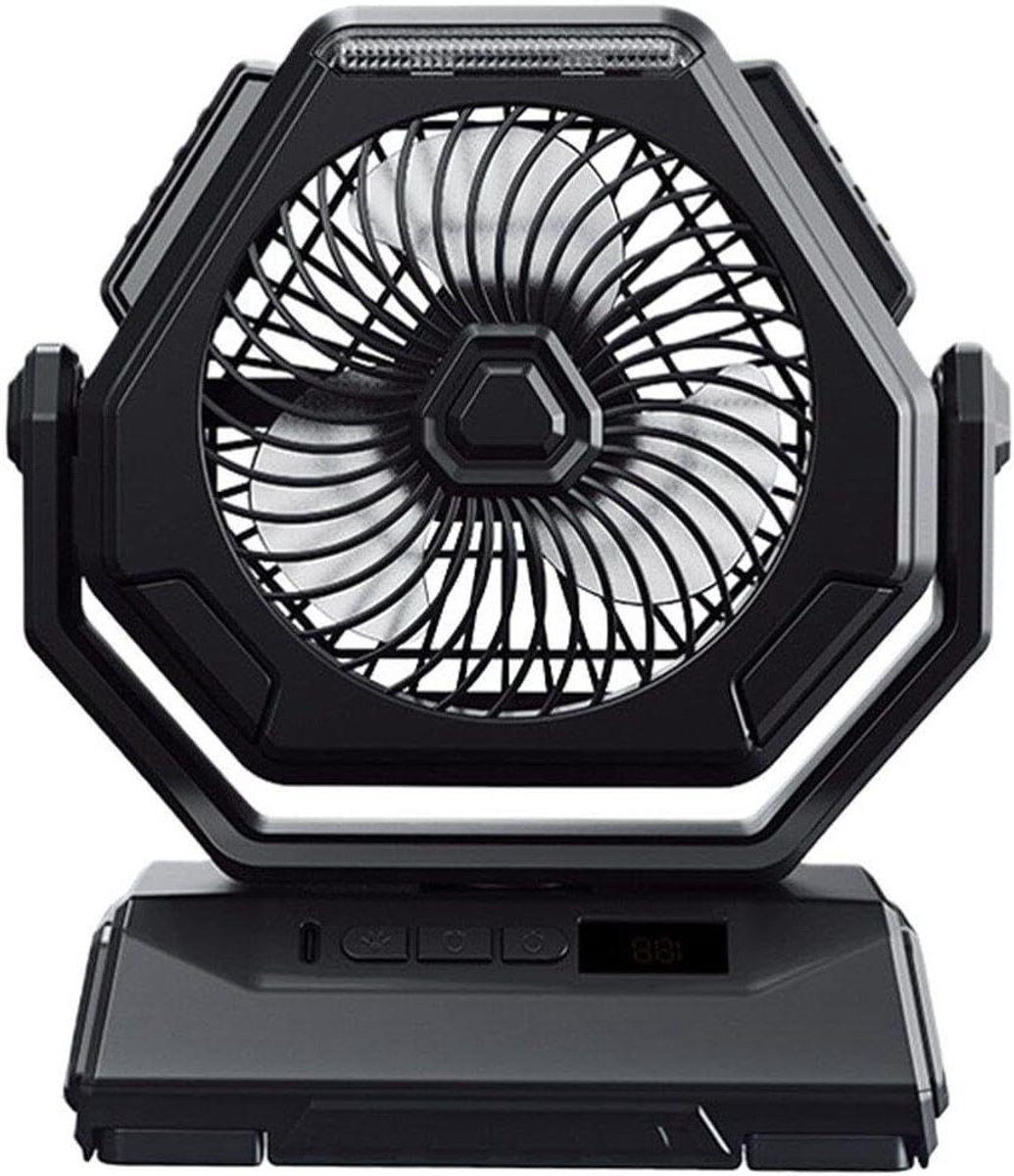 Camping Ventilator met Licht - Draagbare Ventilator - Buiten Kamperen - Ingebouwde Haak - 19.5x8.4x21.8CM - Zwart