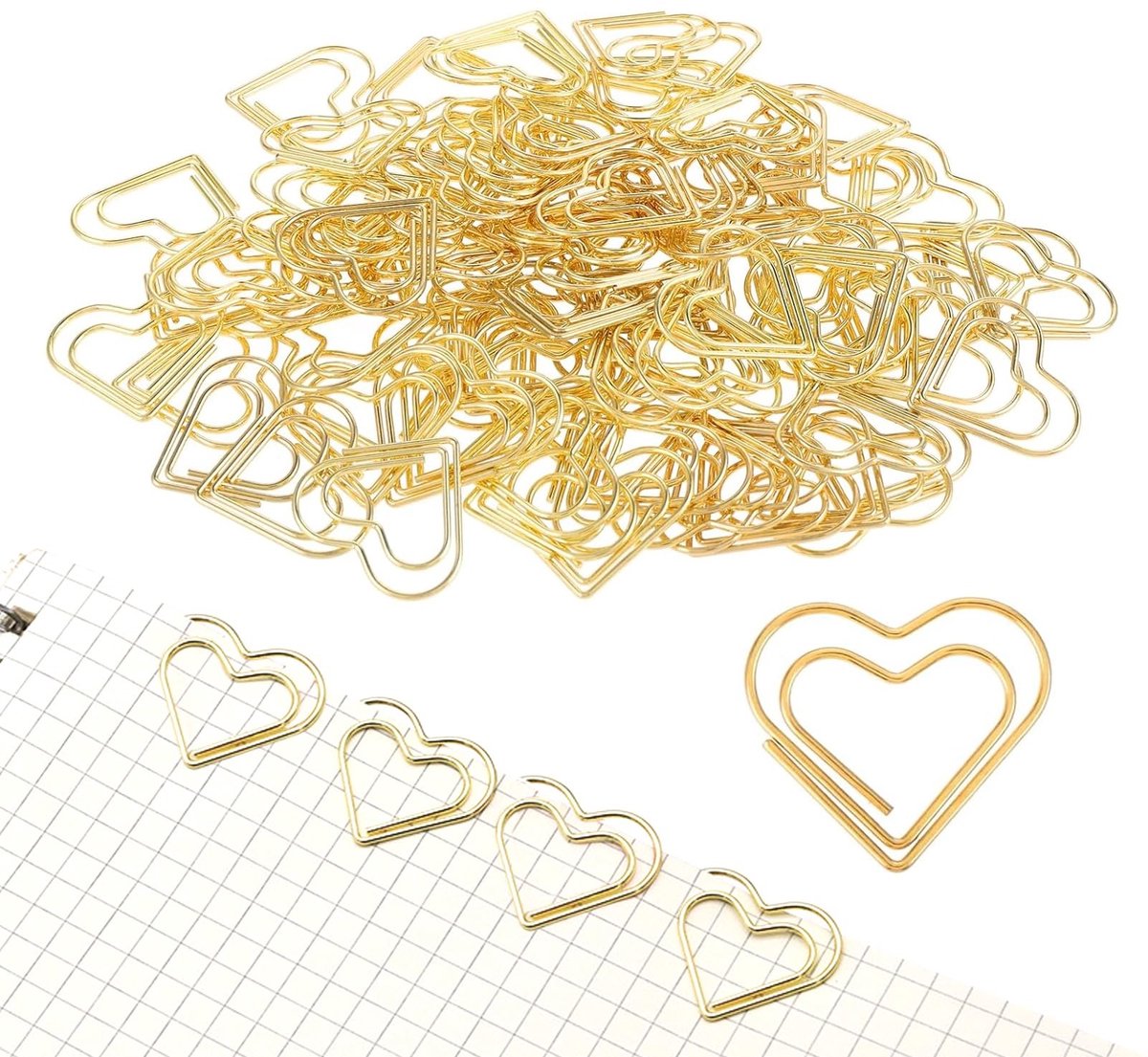 Dailygoods- Paperclips Hartvormig - Gouden Paperclips - Decoratieve Clips - 100 Stuks - Roestvrij Staal - Lichtgewicht en Duurzaam - Kantoorclips