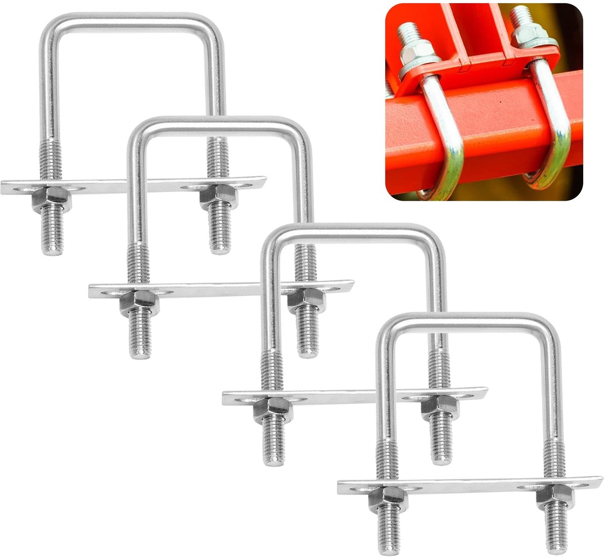 Dailygoods- U-beugels 65 mm x 80 mm - Roestvrij Staal - M8 U-bouten - Beugelklem - Beugelbouten - Set van 4 met moeren en slagplaat