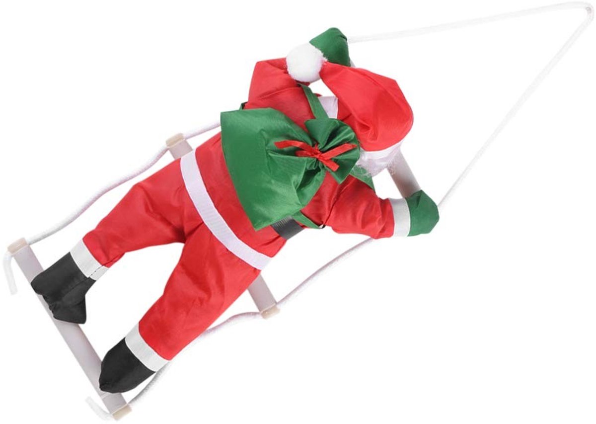 Dailygoods- Kerstman Figuur Klimmend - Ornament Decoratie - Hanger voor Muren/Ramen - Tuin/Kerstboom Decoratie - Oxford-Stof - 51 x 16,5 cm - Kerstdecoratie