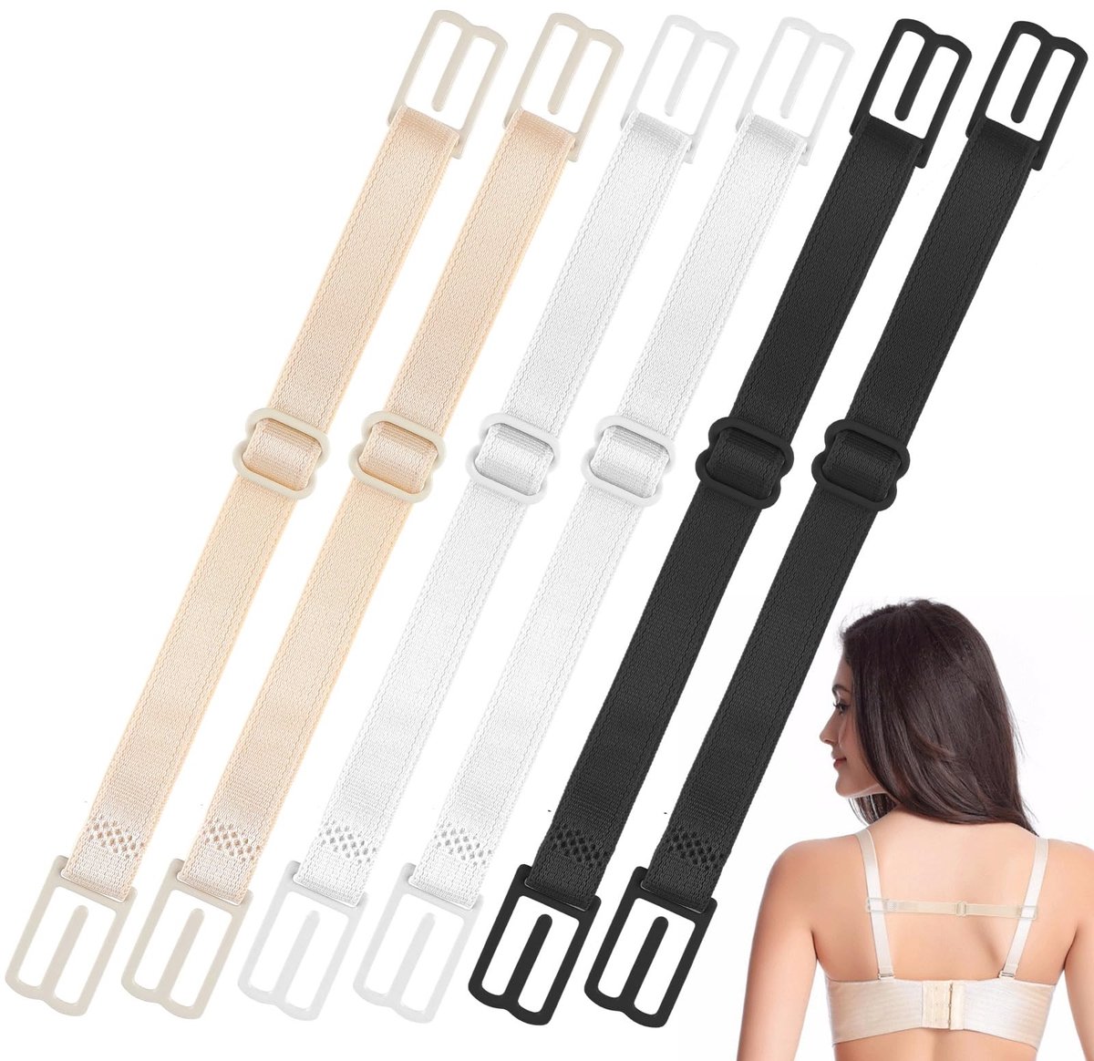 Dailygoods- Beha-bandjes 6 stuks - Antislip Beha-dragers - Verstelbare Bandjes - Elastische Clips - Nylon - One Size - Beha-houder