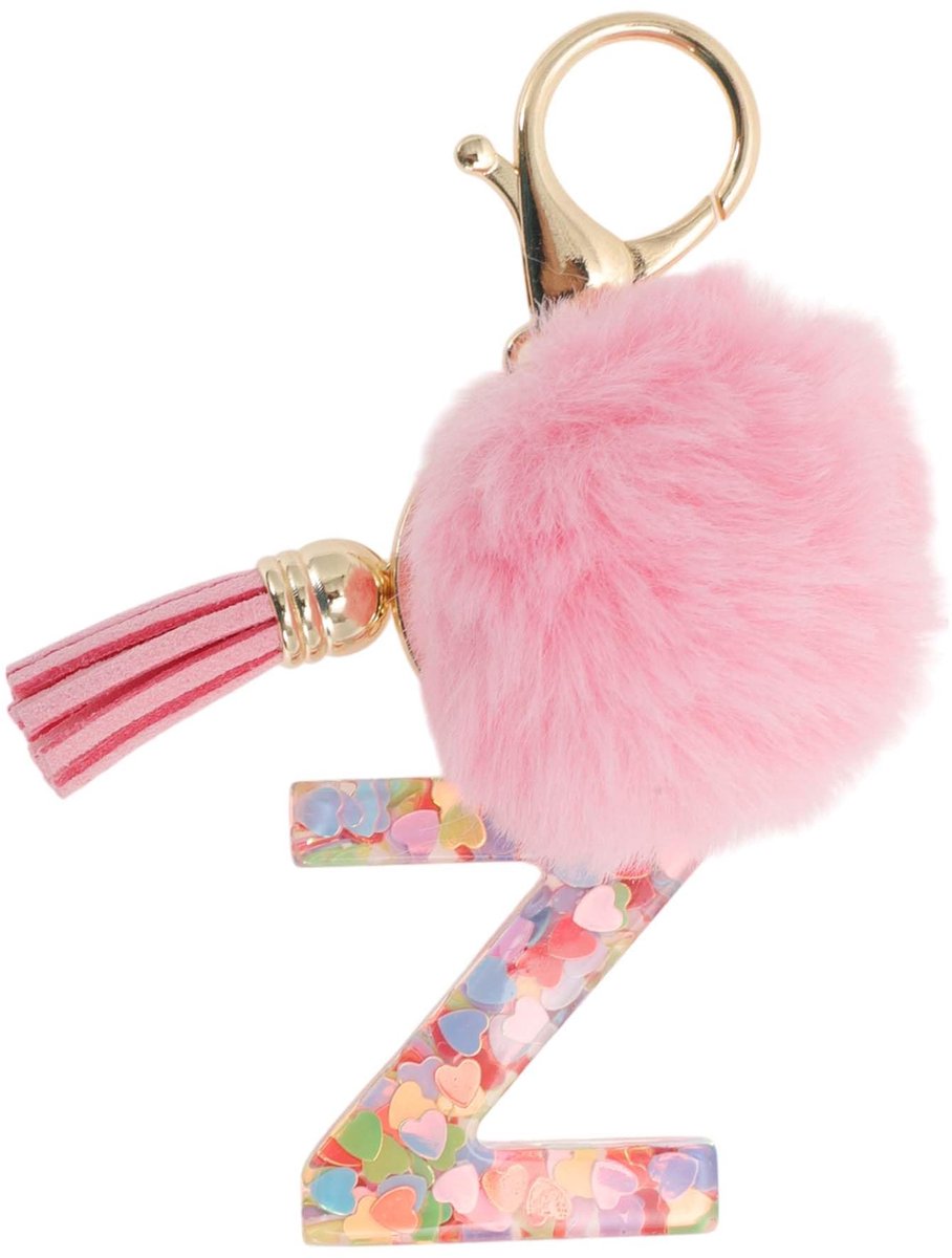 Dailygoods- Sleutelhanger met beginletter Z - Sleutelhanger voor meisjes - Sleutelhanger met kwast - Duurzame hars - 11 cm lang - Robuust en schokbestendig - Sleutelring