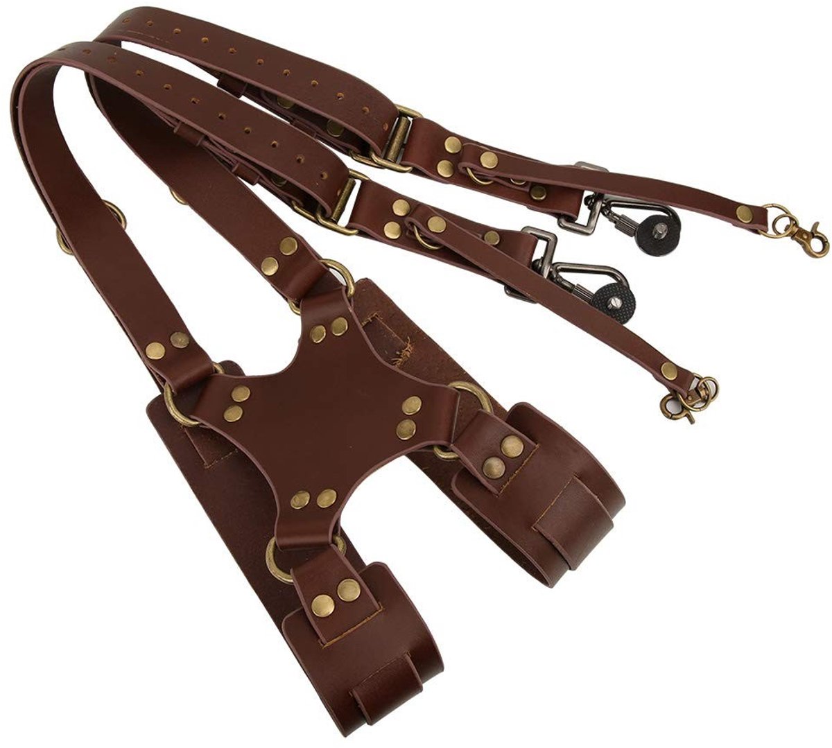 Dailygoods- Camerariem Hoogwaardig Leer - Dubbele Schouderriem - Verstelbaar - Veiligheidsring - Slijtvast - Zacht en Duurzaam - Camera Strap