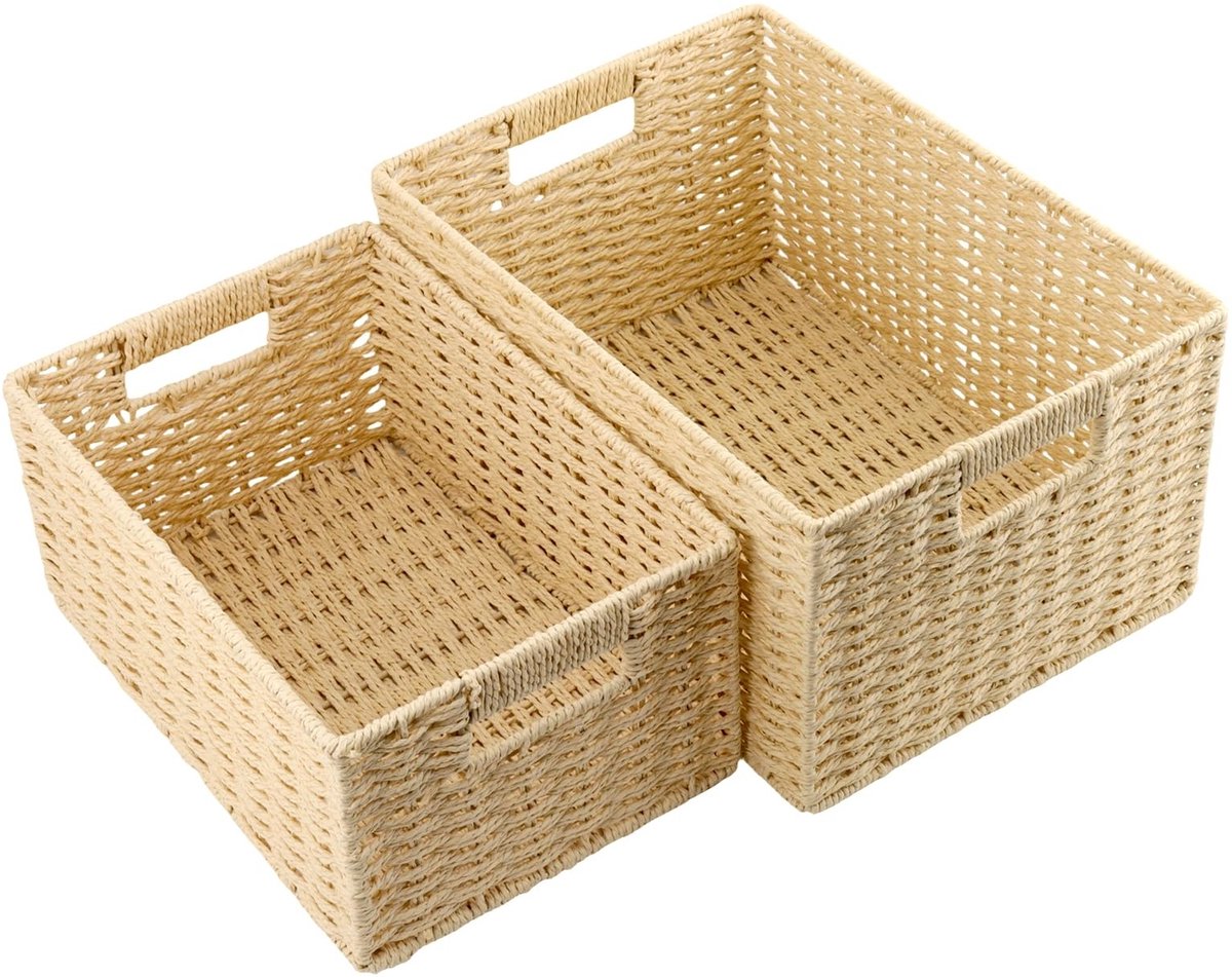 Dailygoods- Opbergmanden Set van 2 - Gevlochten Rotan - Rechthoekig - Stapelbaar - 35 x 25 x 18 cm / 31 x 21 x 15 cm - Ideaal voor Badkamer/Kantoor - Opbergmand