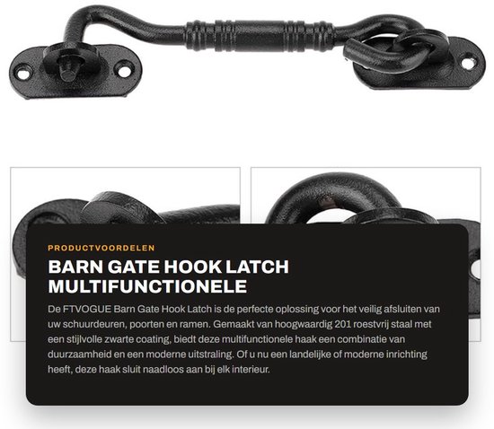 Dailygoods- Schuifhaak 11 cm - Deurslot - Vergrendeling - RVS - Antiroest - Eenvoudige installatie - Traditioneel ontwerp van Dailygoods — afbeelding 2