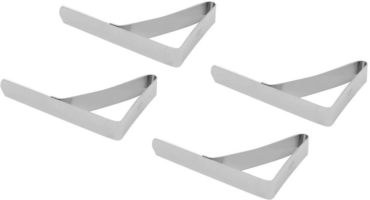 Dailygoods- Tafelkleed Klemmen Antislip - 4 Stuks - Roestvrij Staal - 10,5 x 7 cm - Geschikt voor Tafels tot 6 cm Dikte - Tafelkleden Fixeren - Tafelkleedclips