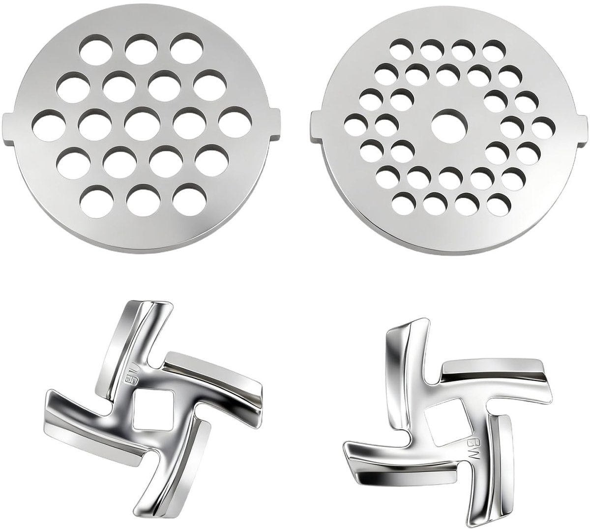 Dailygoods- Vleesmolenmes Set 2 x Vleesmolen Bladen 2 x Vleesmolen Messen Roestvrij Staal Vervangende Onderdelen Compatibel met Vleesmolenbladen