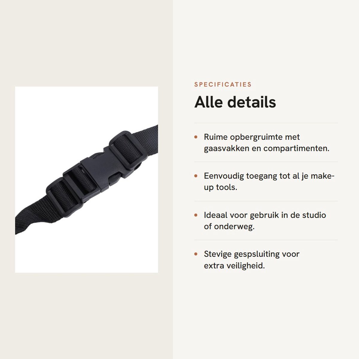 Dailygoods- Borstelriem Professionele Make-up - Multifunctionele Opbergruimte - Gaasvakken/Ritssluiting - Efficiënt Ontwerp - Snelle Toegang - Organisatie van Gereedschap - Borstelhouder