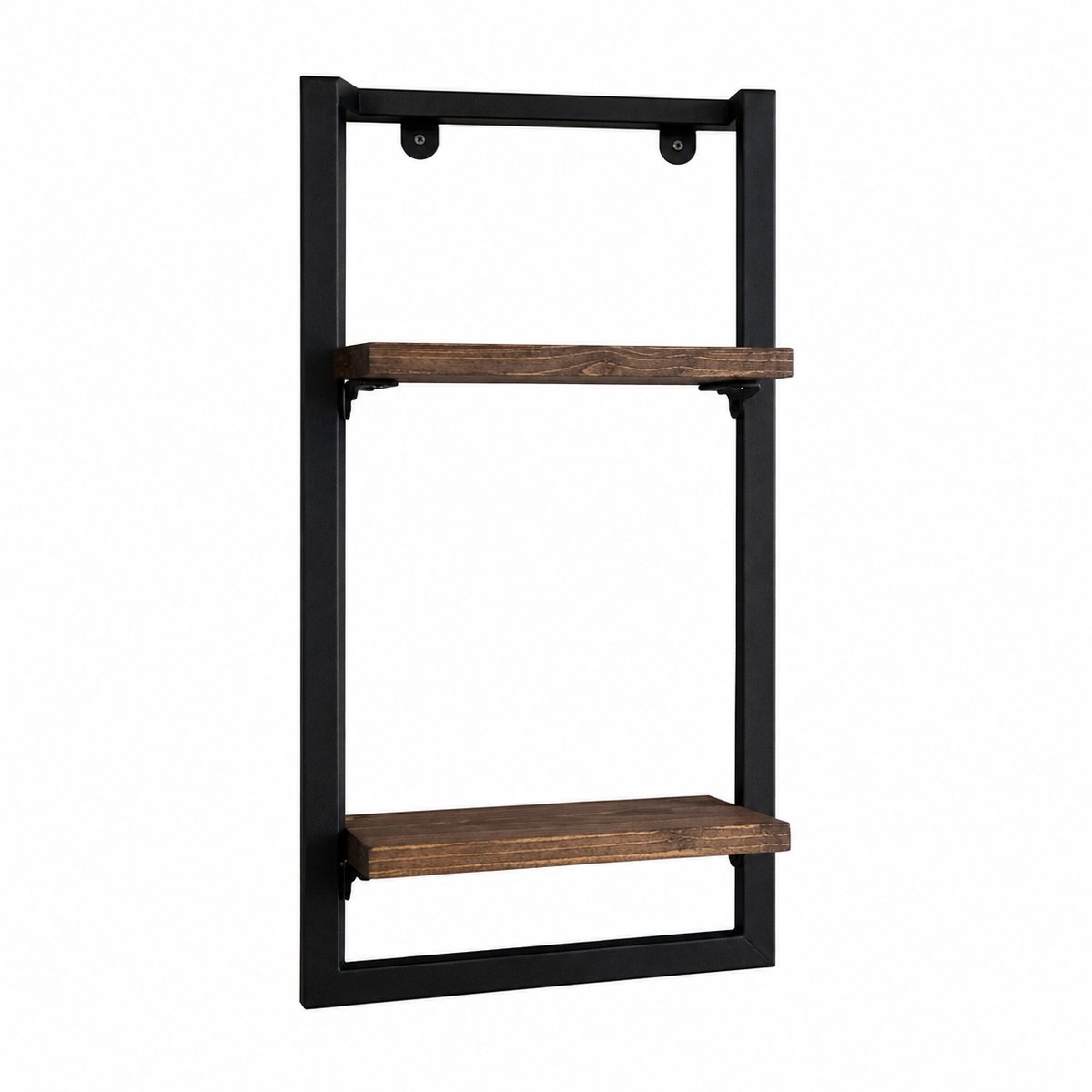 Industrial Living Wandrek Industrieel 65 cm – Wandplank Metaal & Hout – Zwart – 2 Planken – 65 x 25 x 15 cm