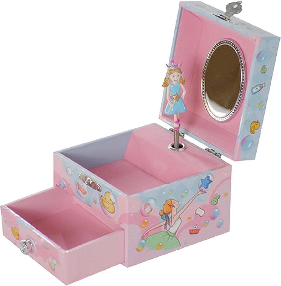 Muzikaal Sieradendoosje - Muziekdoos Kinderen - Sieraden Opbergen - Met Draaiende Ballerina - 10.5 x 10.5 x 8.5 cm - Roze