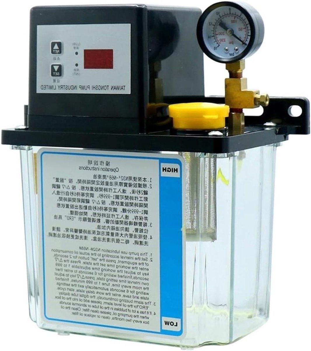 Automatische Smeerpomp - Oliepomp Manometer - Machine Onderhoud - Compacte Structuur - 2L Capaciteit - Zwart