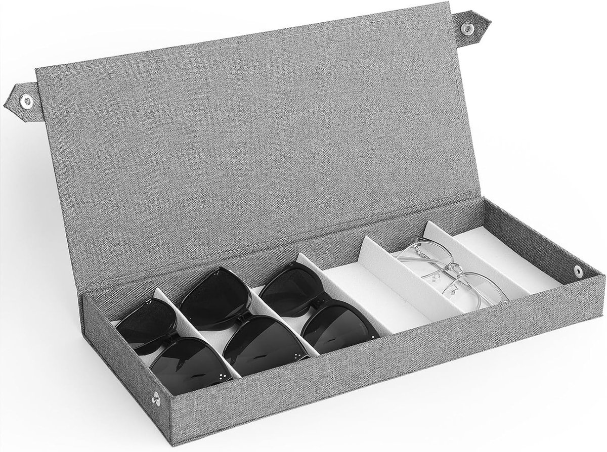 carmdering - Brillenbox - Zonnebril Organizer met Flip-Top Design - Opbergdoos met Drukknopen - Veilige Bescherming tegen Stof - Stapelbaar Ontwerp - Ideaal voor Thuis en Reizen - 6 Vakken