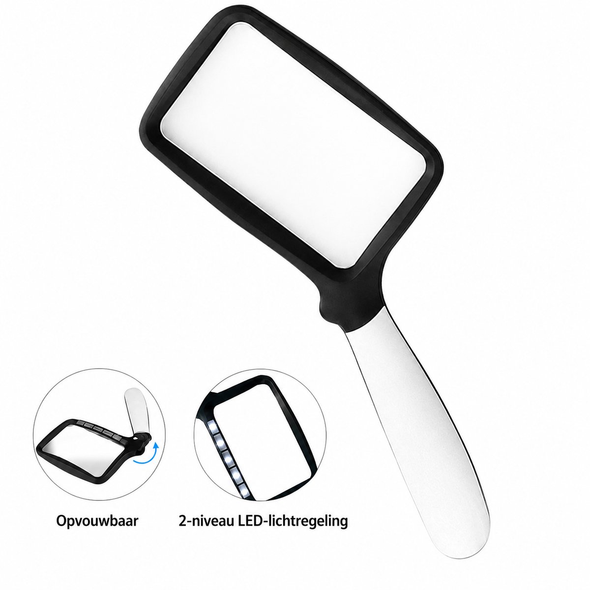Vergrootglas met Verlichting - Loeplamp met 5 Led Verlichting - 3x Vergroting - Leesloep voor Volwassenen en Ouderen - Draagbare, opvouwbare handloep (Batterijen niet inbegrepen)