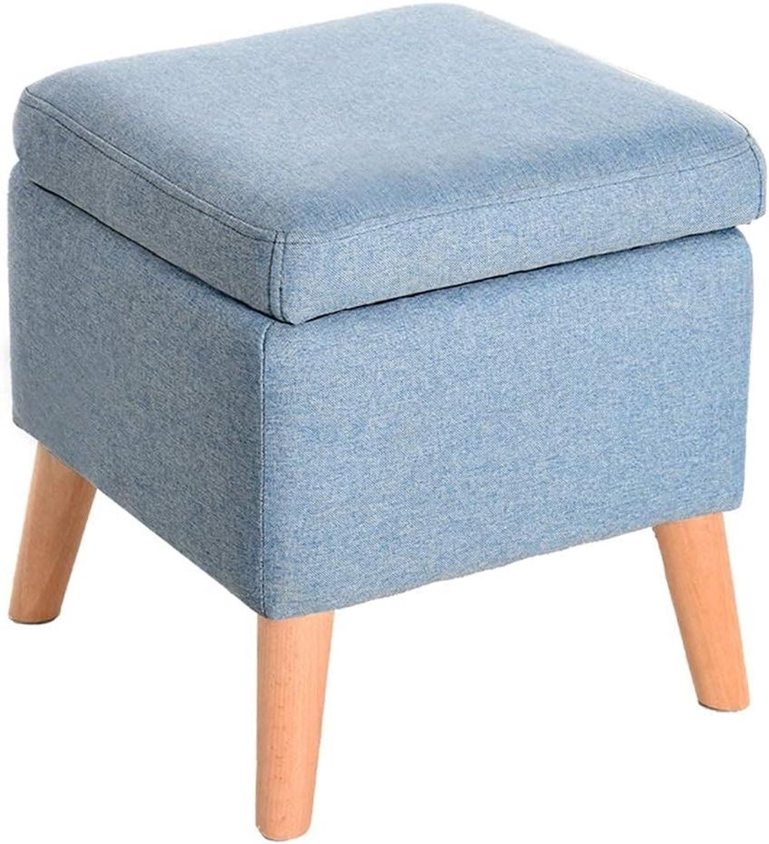 Poef met opbergruimte - Voetenbankje kruk - Extra zitplek - Verborgen opbergvak - 40x40x42cm - Blauw