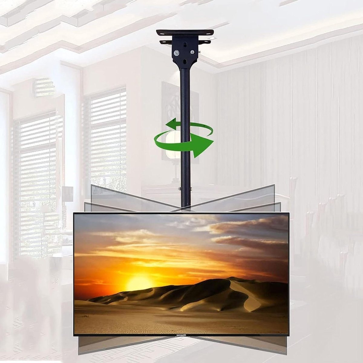TV-montagebeugel plafond - Verstelbare tv-beugel - Thuisbioscoop inrichten - Draaibaar en kantelbaar - Tot 2 meter - Zwart