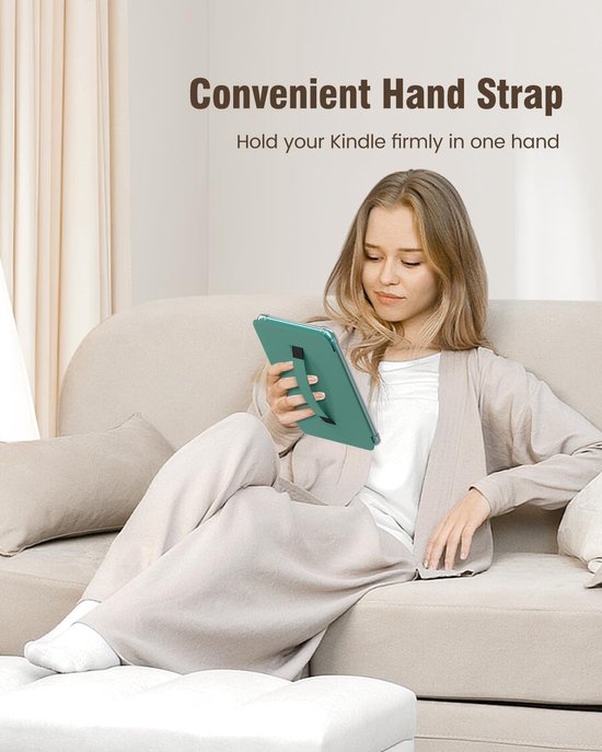 E-reader Hoes - Beschermhoes Flexibel - Onderweg Lezen - Handige Handriem - 7 Inch - Groen — afbeelding 3
