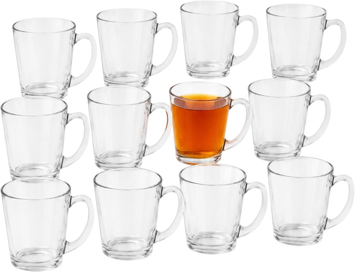 Seasons Thee glazen / bekers met oor - 12x stuks - glas - 310 ml - servies - 11 x 8 cm