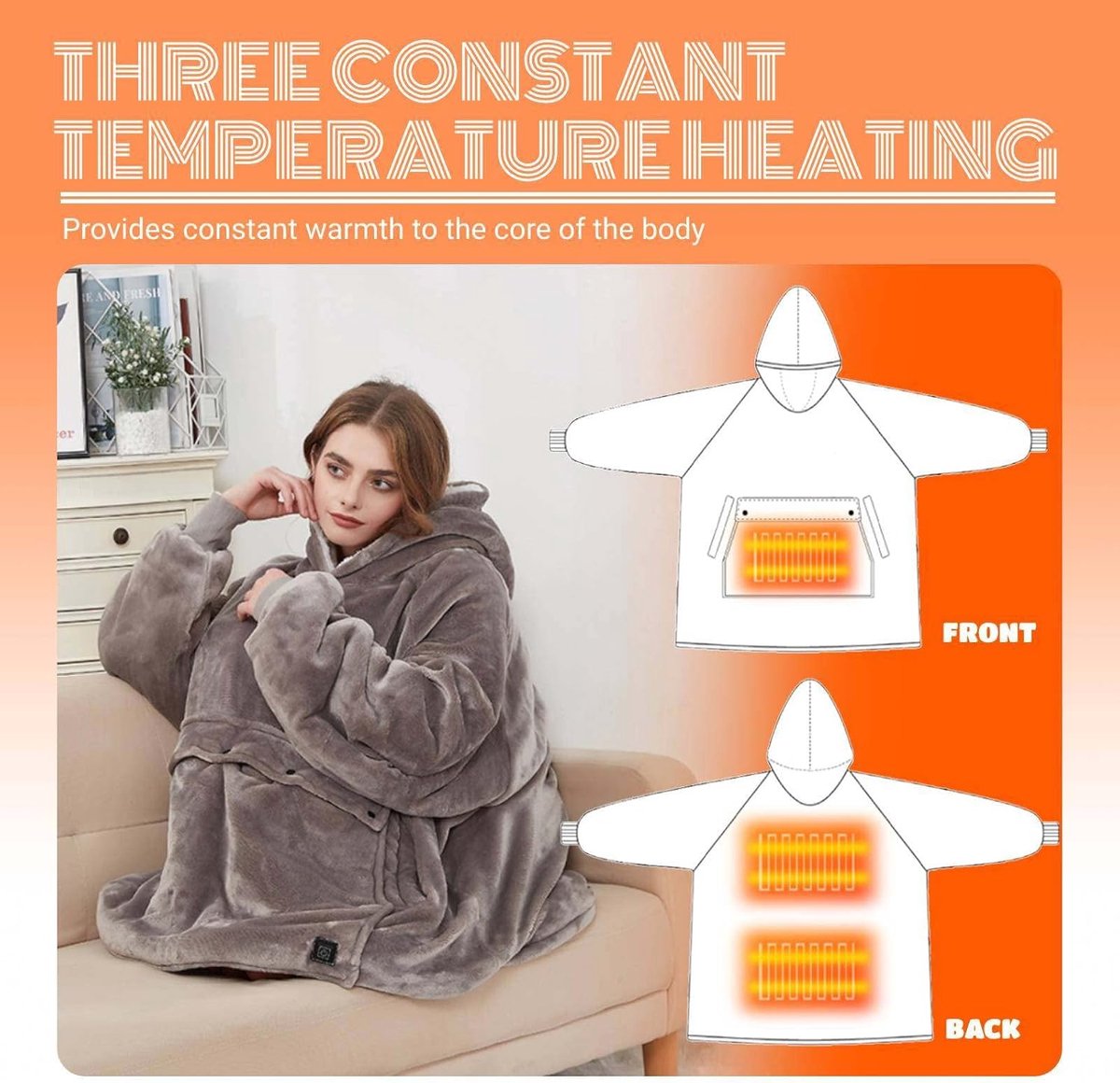 USB Heated Blanket Hoodie For Men Women,3 Heat Settings Machine Washable, Oversized Portable Sofa Blanket With Hood Sleeves Pocket,For Camping,Wild Fishing,Indoor,Outdoor Sports,LightGrey — cadeau in Sport & Outdoor - foto 7