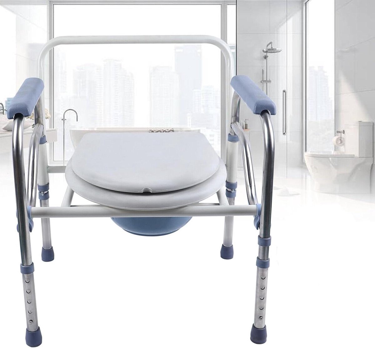 Toiletstoel - Hulpmiddel Zitten - Ondersteuning Badkamer - Inklapbaar Hoogteverstelbaar - 65-75 cm - Wit