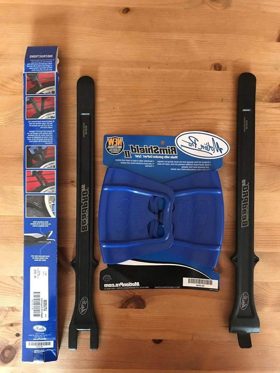 Gereedschapssysteem voor het demonteren van banden, velgen MOTION PRO HEAVY DUTY BEAD PRO TIRE TYRE BEAD BREAKER LEVERS & RIM SHIELD SET