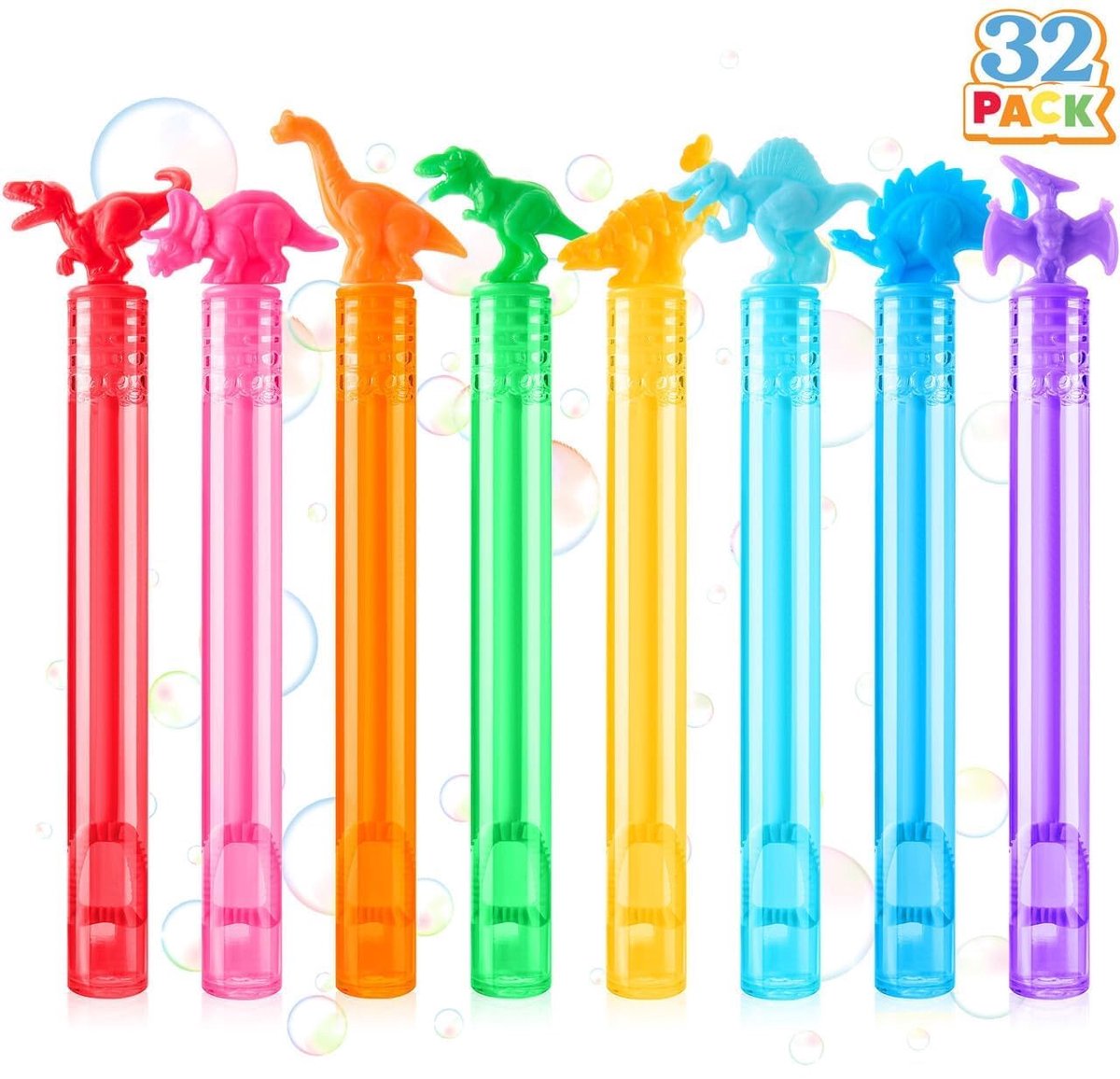 JOYIN 32 zeepbellen voor kinderen, feestcadeaus voor kinderen, 8 kleuren, dinosaurus, mini-zeepbellenstaafjes voor bruiloft, Halloween-party, cadeautje voor kinderverjaardag vanaf 3 jaar