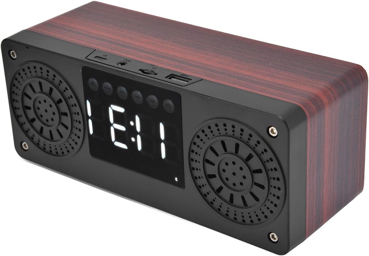 Digitale Klok Luidspreker - Dubbele Luidspreker - Muziek Luisteren - Automatische Helderheid - 19.9 cm - Houtkleur