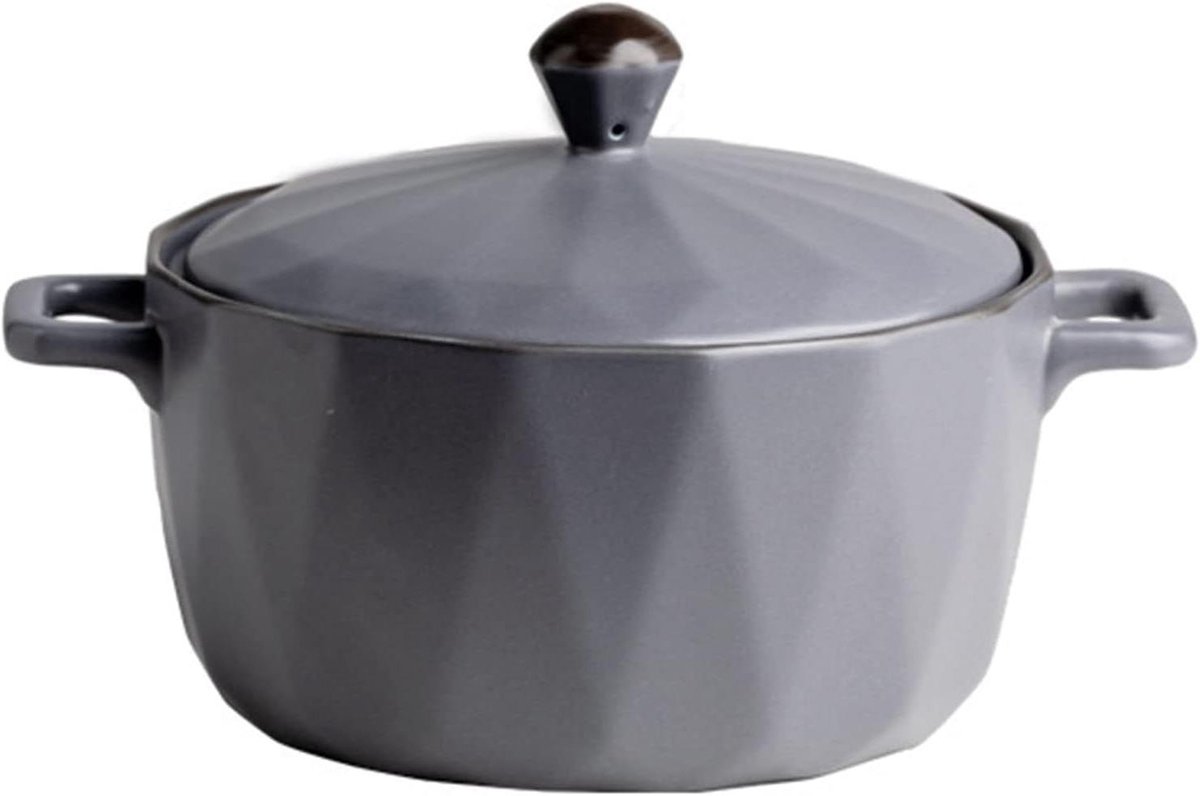 Ovenschaal Keramiek - Kookpan met deksel - Lekker Koken - Hoge Temperatuur Gebakken - 1000ml - Grijs