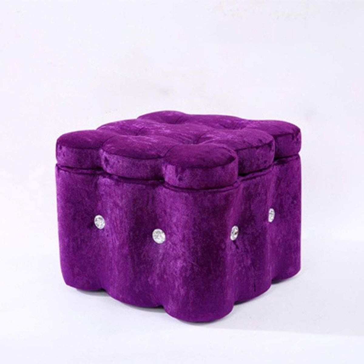 Houten Poef - Opbergkruk - Extra Zitten - Stevig Houtframe - 35x35x29cm - Paars