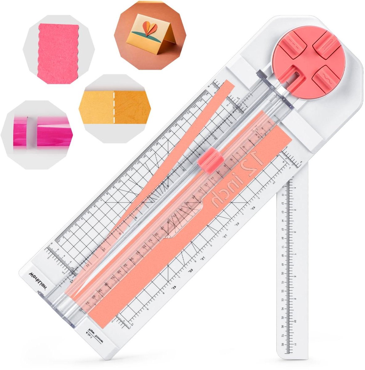 Papier Snijder - Papier Snijmachine - Scrapbooking Kaarten Maken - Vier Verwisselbare Bladen - 30 cm - Roze Wit