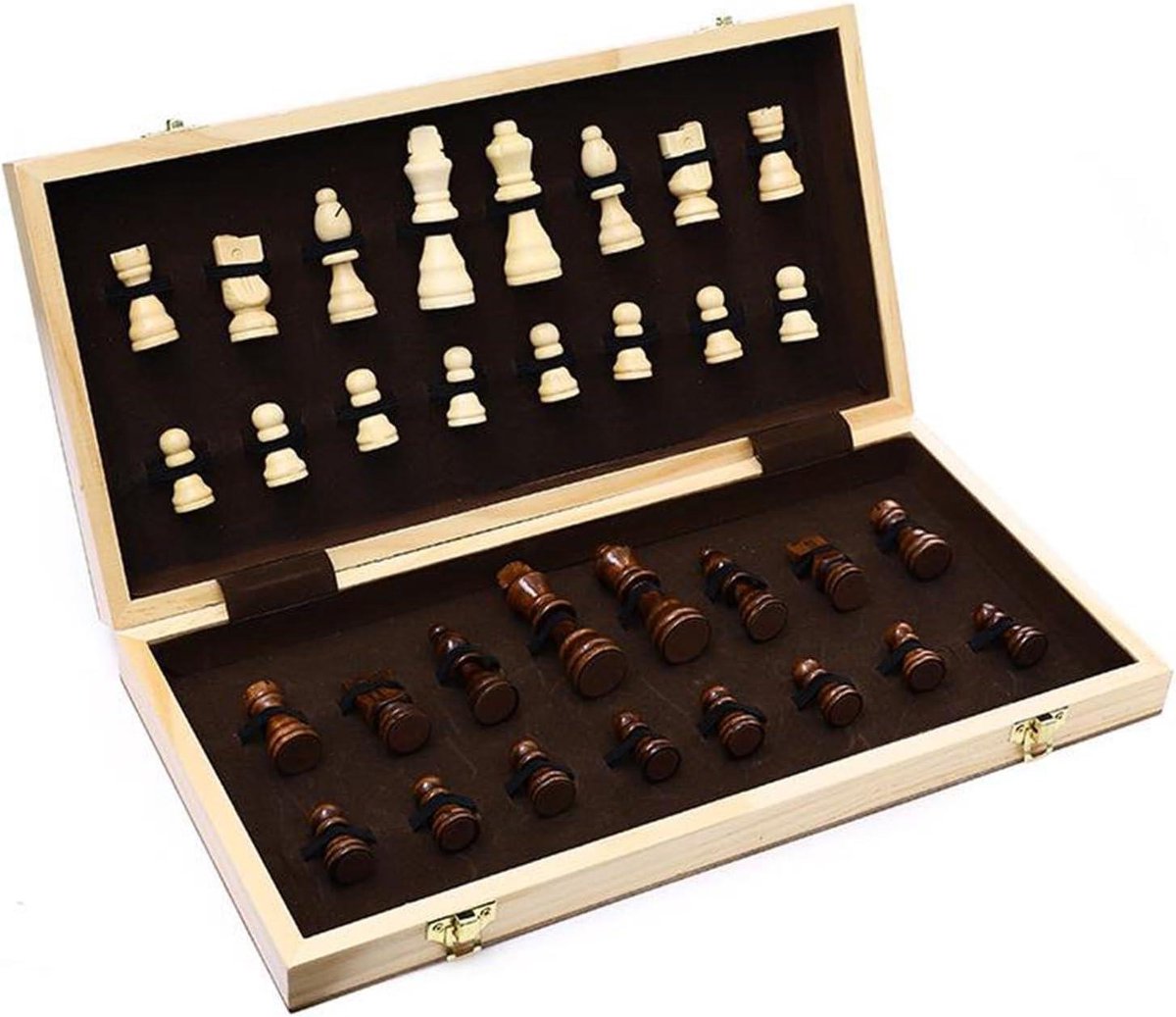 Houten schaakset - Strategiespel - Vrije tijd - Opvouwbaar - 30 x 15 x 2 cm - Bruin