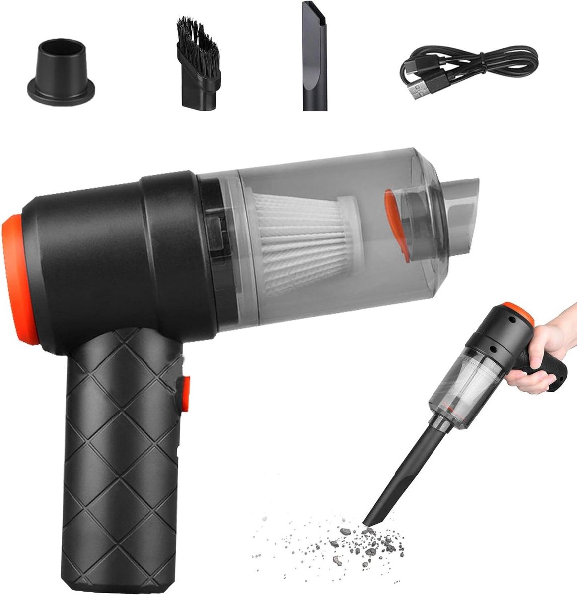 Draadloze Stofzuiger - Handstofzuiger Krachtig - Auto Reinigen - 4500 PA Zuigkracht - 16.5 cm - Zwart