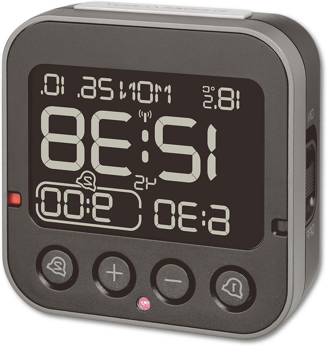 Digitale Wekker - Radiogestuurde Klok - Tijd Bijhouden - Dubbele Alarmen - 96 mm Hoogte - Zwart