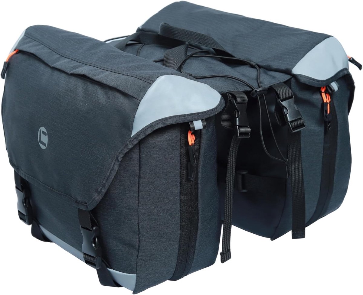 Dubbele Fietstas - Zadeltas - Fietsen Opbergen - Reflecterende Strepen - 35 Liter - Zwart