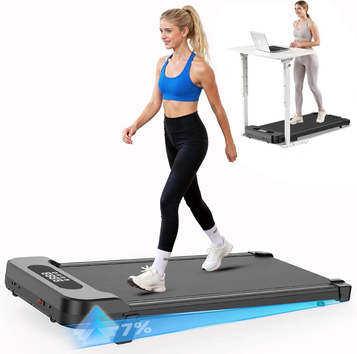 Loopband met Helling - Onder Bureau Loopband - Actief Werken Thuis - 3-in-1 Functie - 130KG Belastbaar - Zwart