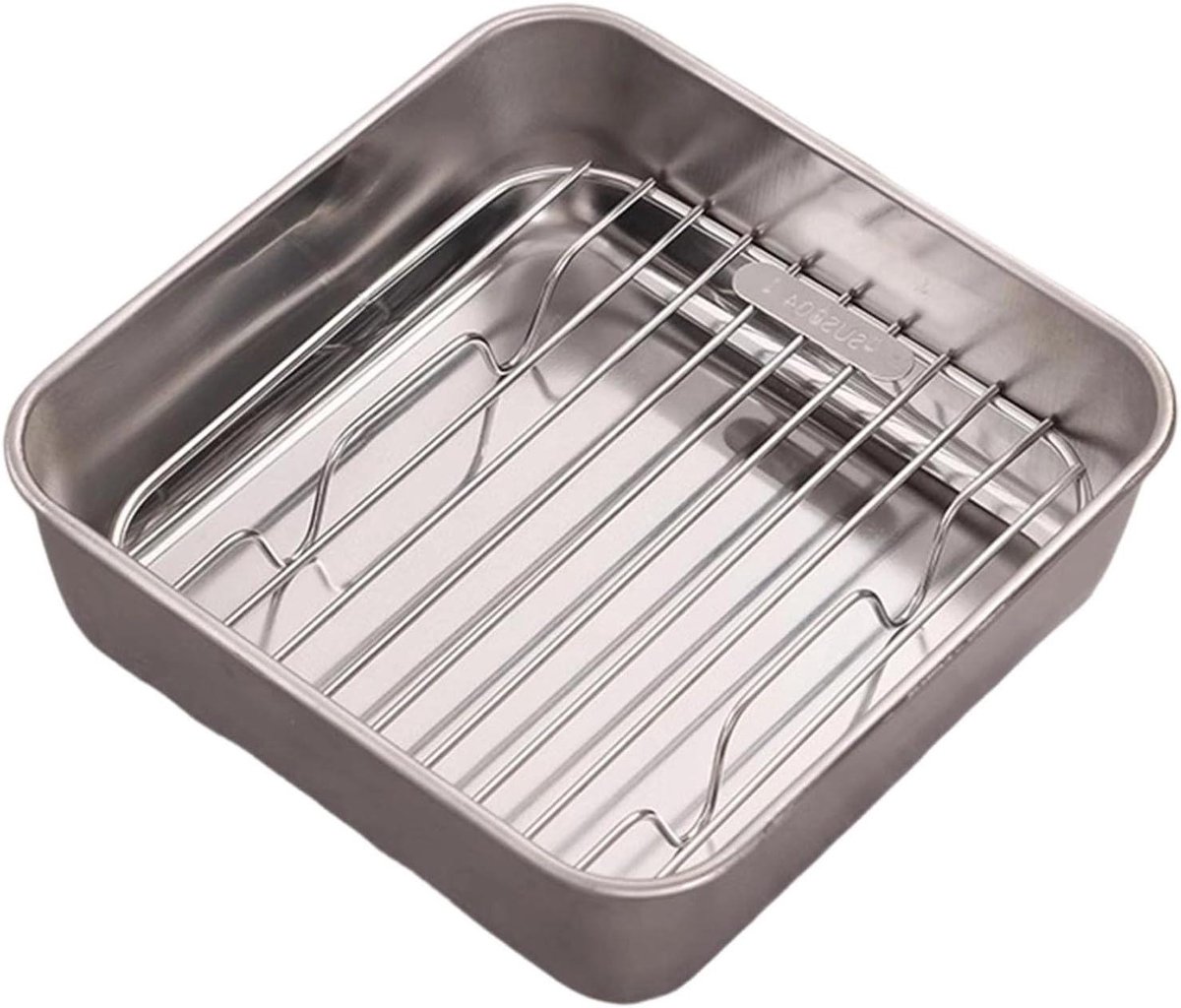 Roestvrijstalen bakplaat - Vierkante ovenschaal - Professioneel bakken - Geïntegreerd rooster - 30 x 30 cm - Zilver