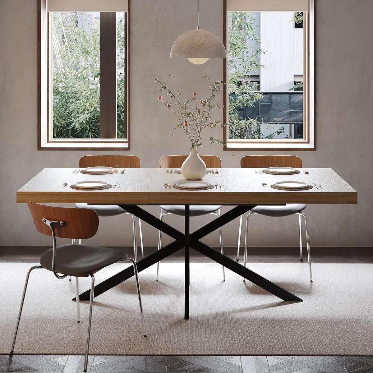 Uittrekbare eettafel - Keukentafel uitschuifbaar - Flexibele eetruimte - Verborgen opbergvak - 140-180 cm - Naturel