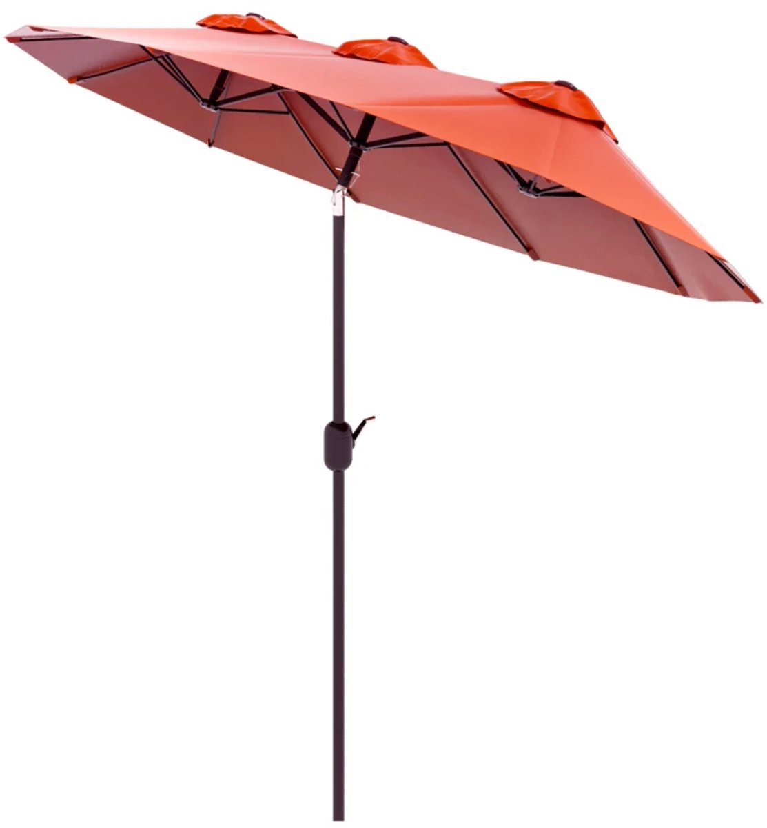 Premium Dubbele Parasol - Tuinparasol met Handslinger & Windopening - Stokparasol - 295 x 152 cm - Strandparasol - UV-Bestendig - Kantelbaar & Verstelbaar - Strand, Balkon, Terras & Tuin - Bordeauxrood