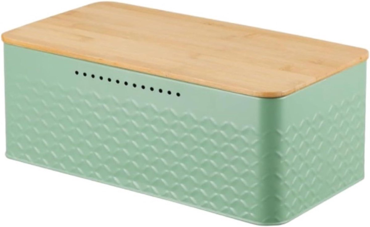 Broodtrommel - Keuken Opberger - Brood Vers Houden - Met Bamboe Deksel - 33x18x13.5cm - Groen