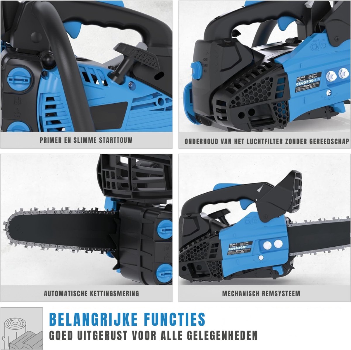 KAD® Kettingzaag Benzine - Kettingzaag op Accu - Handzame Kettingzaag voor Snoeien - Zwart/Blauw - 55cm x 25cm x 23cm thumbnail 5